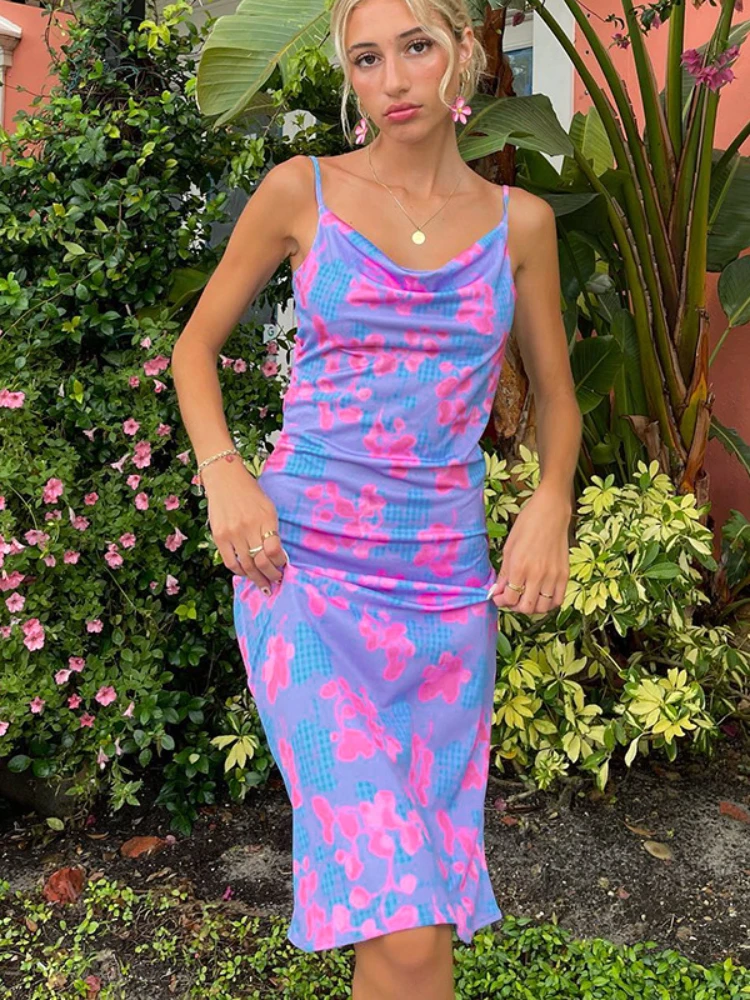 

Resort Wear Floral Summer Dress Women 2022 Elegant Sexy Backless Midi Dresses Wholesale Items for Boutique