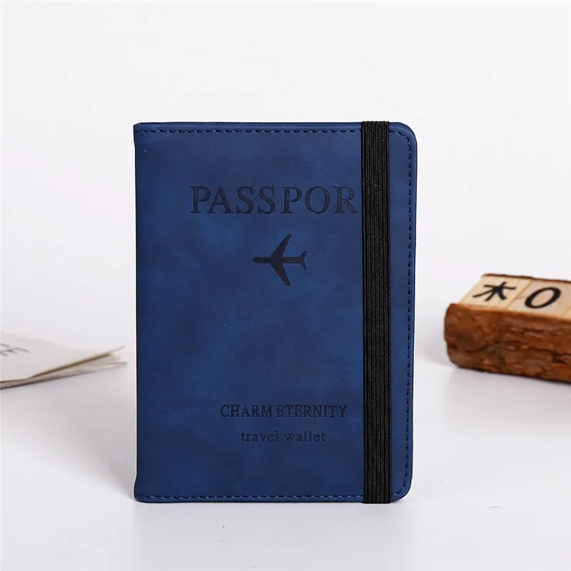 Elastic Band Leather Passport Cover RFID Blocking for Cards Travel Passport Holder Wallet Document Organizer Case Men Women