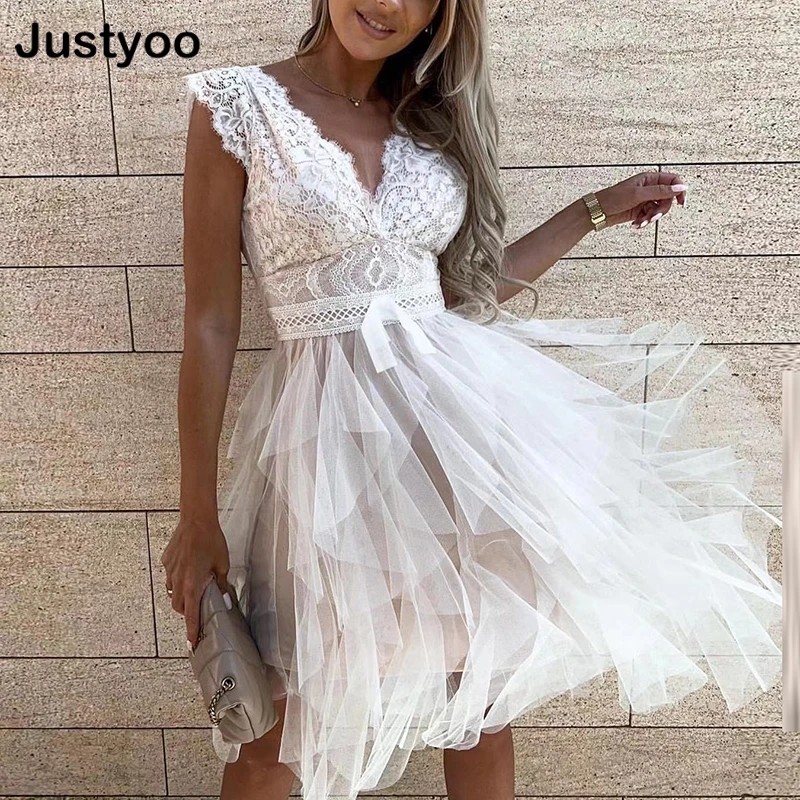 

Женское Сетчатое платье с вышивкой, кружевное лоскутное платье для вечерние, весеннее Платье-футляр без рукавов с высоким воротником, летни...