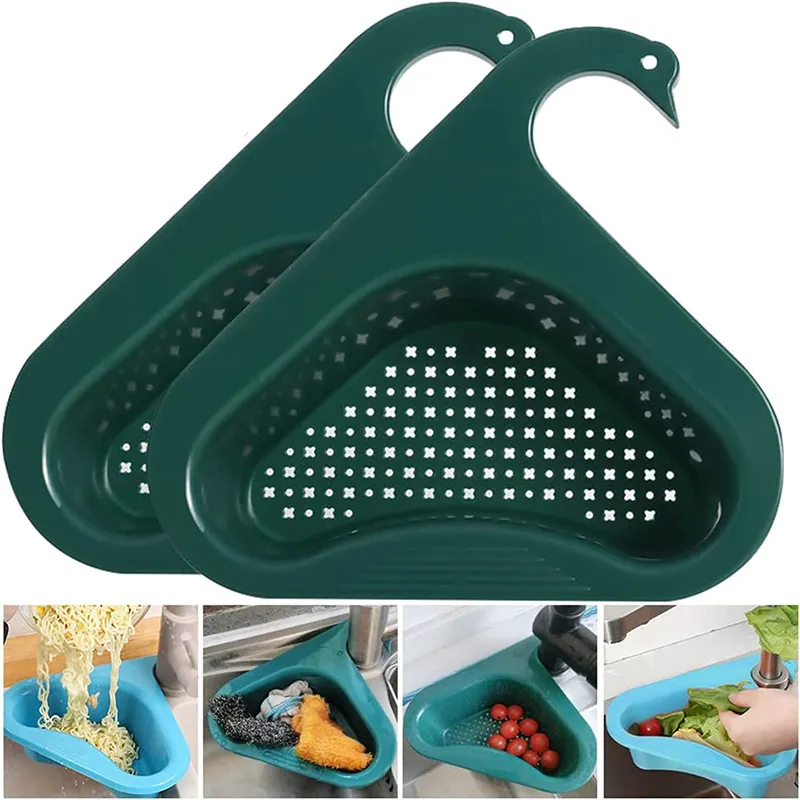 

Kitchen Sink Drain Basket Swan Shape Sponge Rack Filter Vegetable Fruit Drainer Punch Free Storage Baskets Sink Strainer Tools