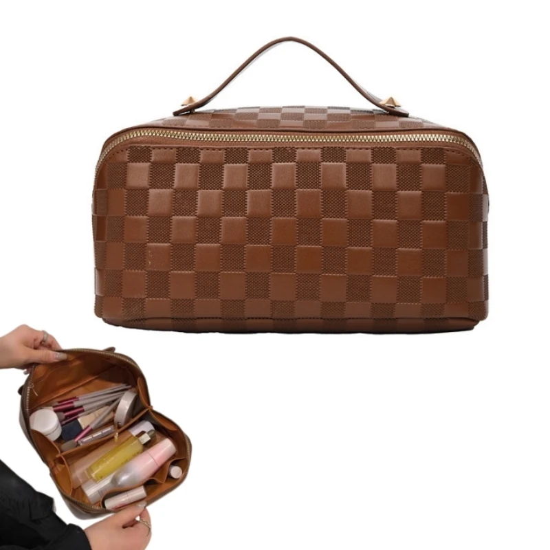 Portable Cosmetic Bag Women Large-Capacity Leather Makeup Bag Multifunction Travel Waterproof Storage Case High-Quality Handbag