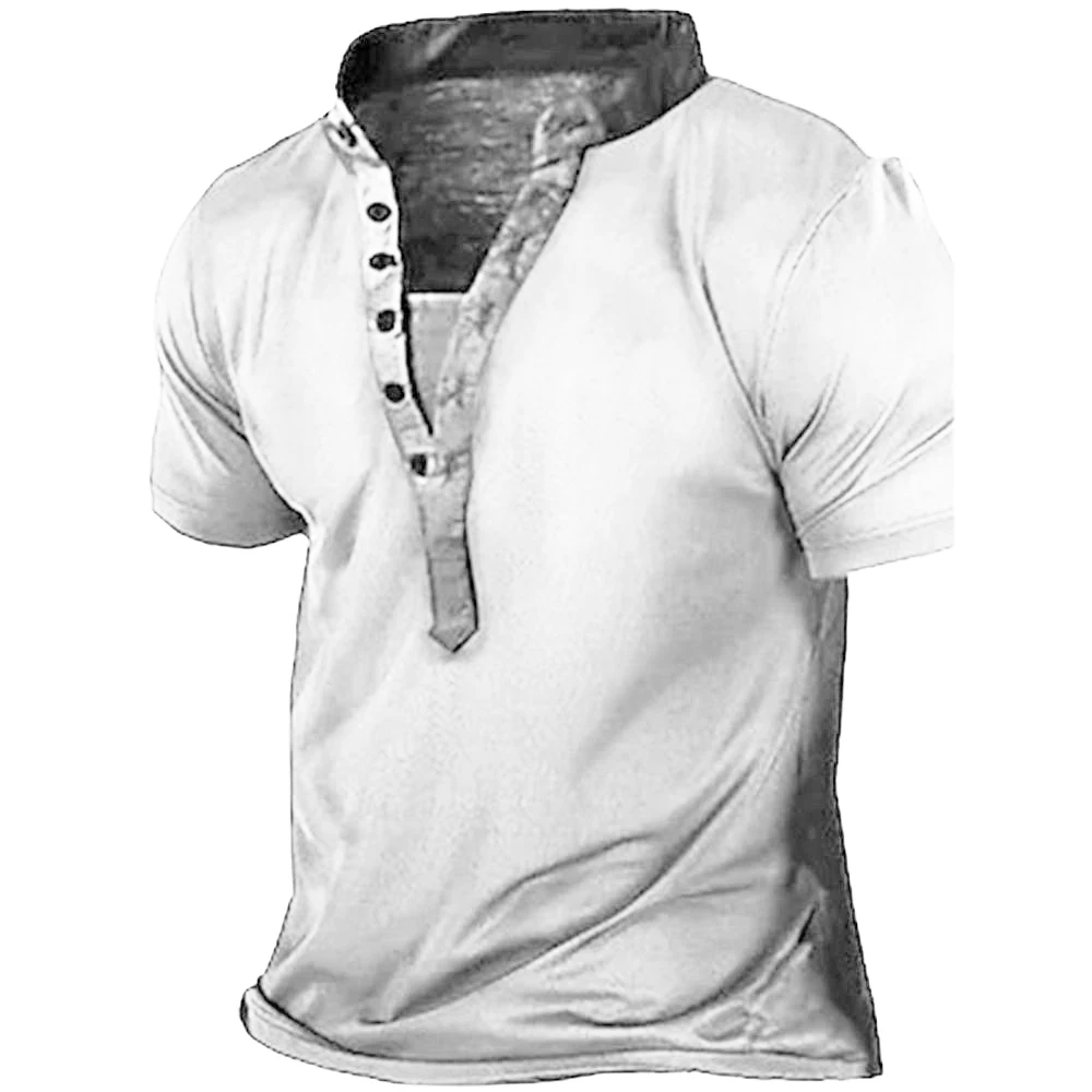 Мужская Однотонная футболка Henley новинка футболки с 3D-принтом модная уличный топ