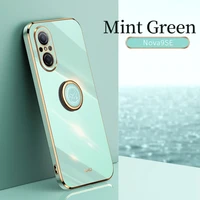 luxury plating square ring holder silicone phone case on for huawei nove 9 se phone case stand back cover