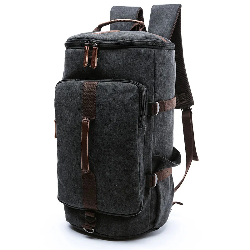 

Мужские вместительные цилиндрические рюкзаки, холщовые сумки для багажа, сумки на плечо, дорожные водонепроницаемые однотонные кожаные Повседневный чехол