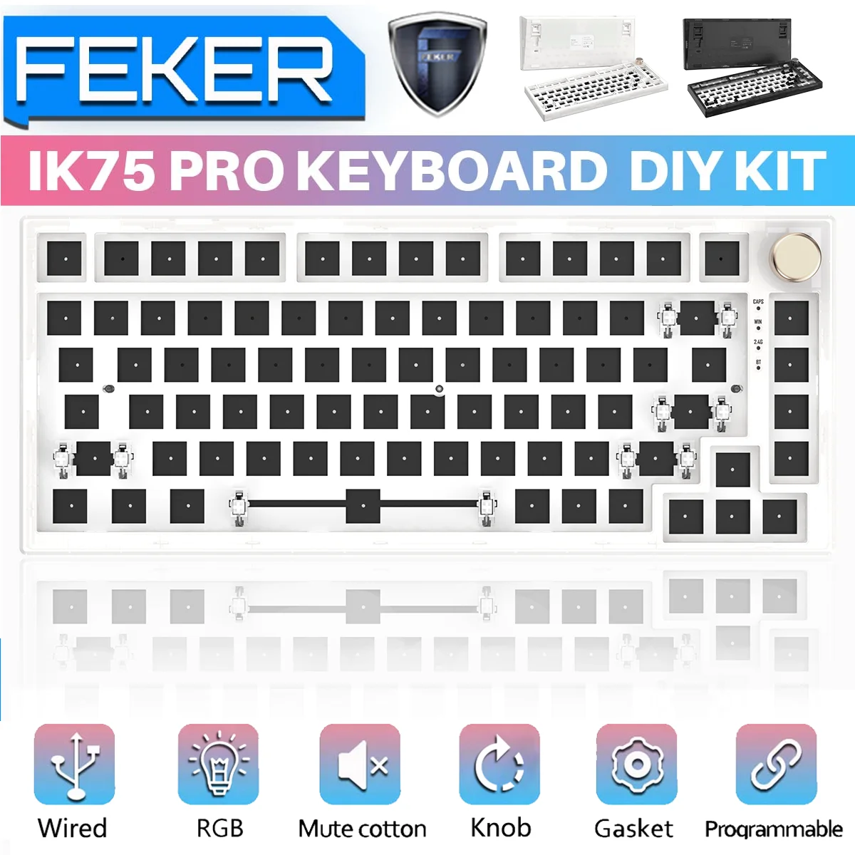 FEKER IK75 PRO QMK&VIA Hot Swap Customized Mechanical Keyboard Diy Kit Gasket mount Wired RGB 3/5 Pins For Cherry Gateron
