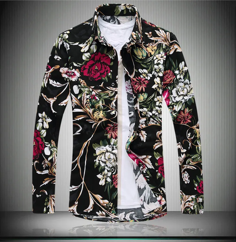 

Fashion Korea Design Hawaii Beach Long Sleeve Casual Flower Shirts Men's Print Blouse 2022 Summer Clothes OverSize 7XL 6XL
