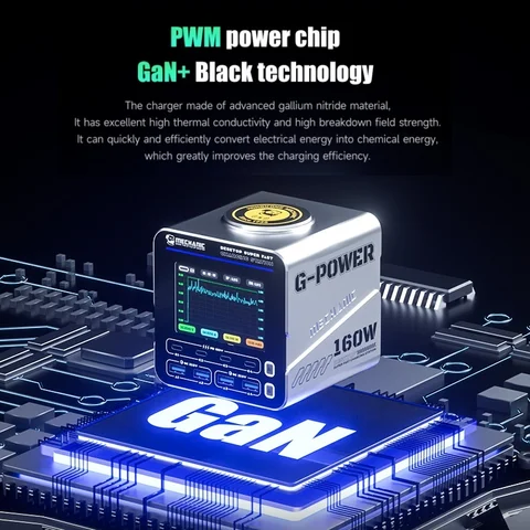 Зарядная станция GaN MECHANIC GPOWER 160 Вт, 8-портовая быстрая зарядка с интеллектуальным TFT-дисплеем PD100W QC3.0 MagSafe для ноутбука/телефона/планшета