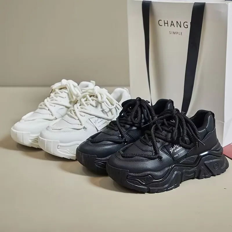 Массивные женские кроссовки Вулканизированная подошва на шнуровке Повседневная