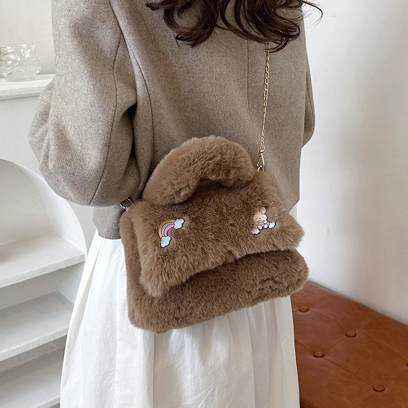 

New Simple Versatile Solid Color Plush Women's Single Shoulder Crossbody Bag Fashion Casual Lightweight Ladies Storage Bags