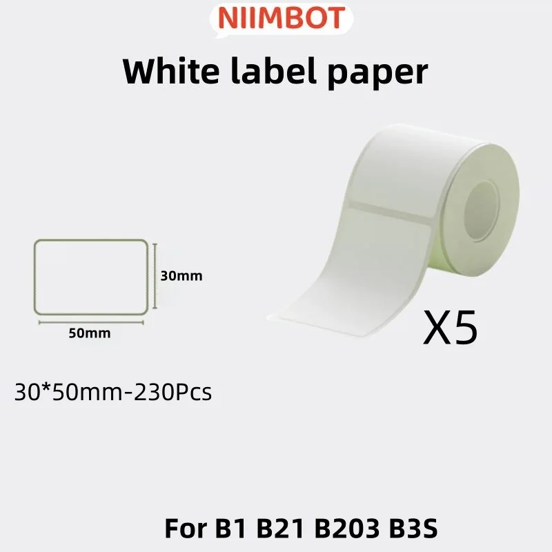 Niimbot B21 B203 B3s, термоэтикетка, наклейка, бумага для печати, белая, Ширина 20-50 мм, бирка для одежды, цена товара, самоклеящаяся бумага для еды