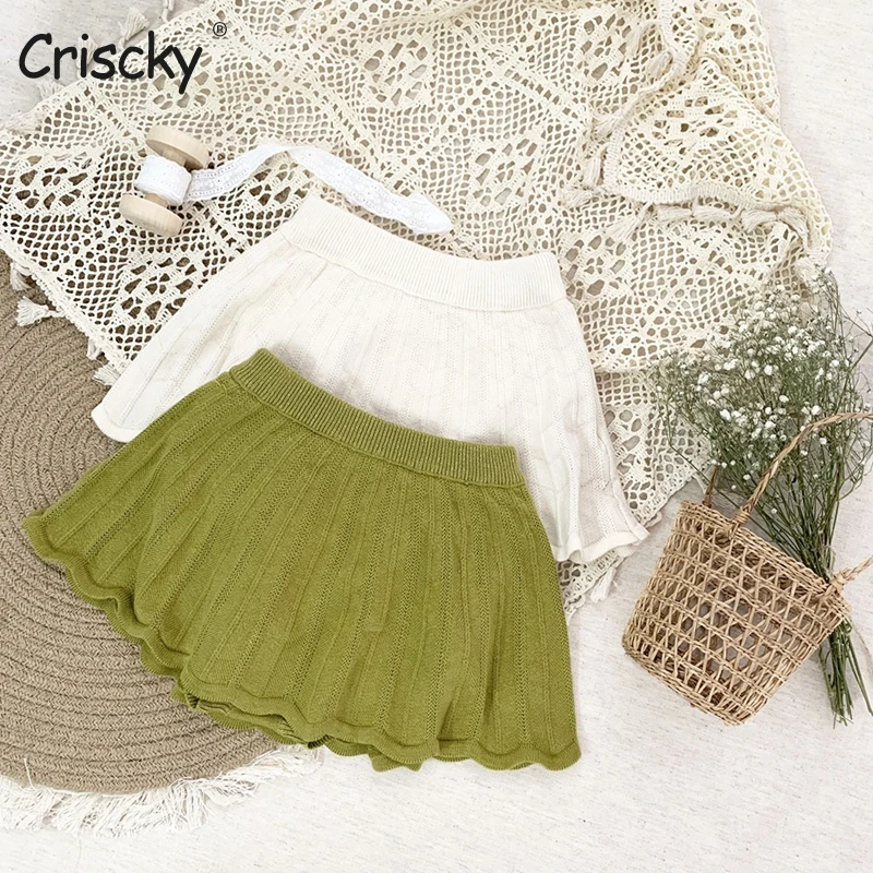 

Вязаная юбка-пачка для девочек Criscky, однотонная Повседневная модная детская юбка с высокой талией для вечеринки, детский однотонный костюм, ...