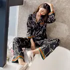 Новинка 2022, Женский пижамный комплект, Женская Повседневная Свободная Домашняя одежда с лацканами, роскошная одежда для сна, ночное белье большого размера