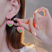 pink love heart tulip flower dangle earrings female design high end sweet summer small fresh jewelry 2022 trendy korean vintage