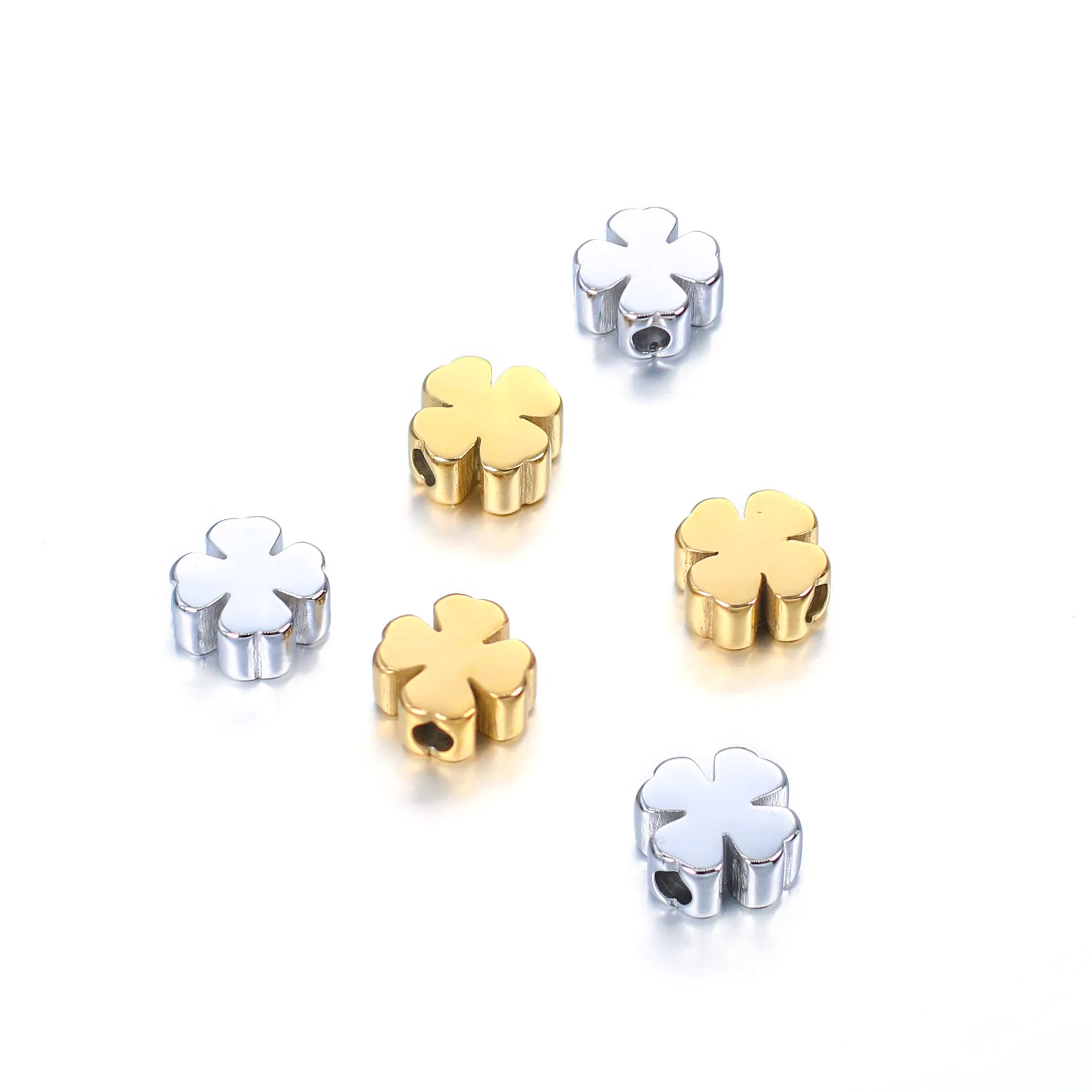 

5Pcs/Lot 8mm Stainless Steel Lucky Four-leaf Clover Spacer Bead Plant Leaves Pendant DIY Jewelry Finding Hadmade Necklace Making