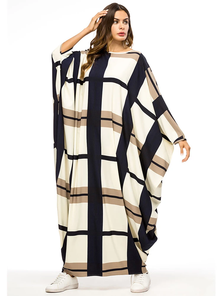 

MD Ramadan Abayas For Women Dubai Turkish Islamic Clothing Plaid Print Boubou Muslim Fashion Kaftan Dresses Djellaba Femme Robes