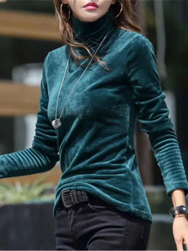 

New in 2022 Turtleneck Sweater Size 3XL 4XL Thick Warm Winter Velvet Top Female Solid Pullovers Long Sleeve Warm Ladies Clothes