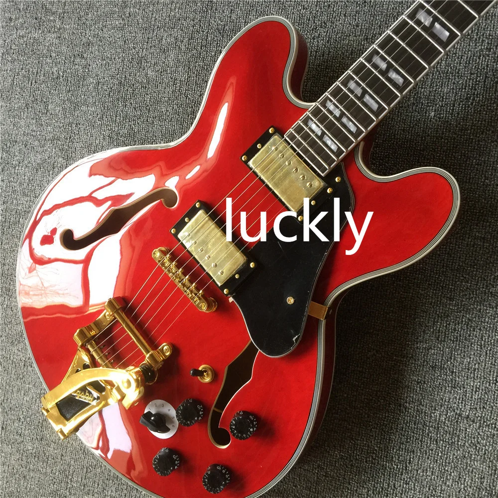 Пользовательская электронная гитара версии ES 335 полый джазовый корпус красное