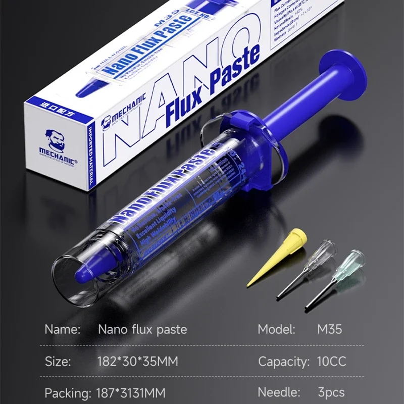 

Механическая нанофлюсовая паста M35 с низким дымом и 3 шт. игл, высокая производительность для ремонта материнской платы мобильного телефона, паяльные инструменты