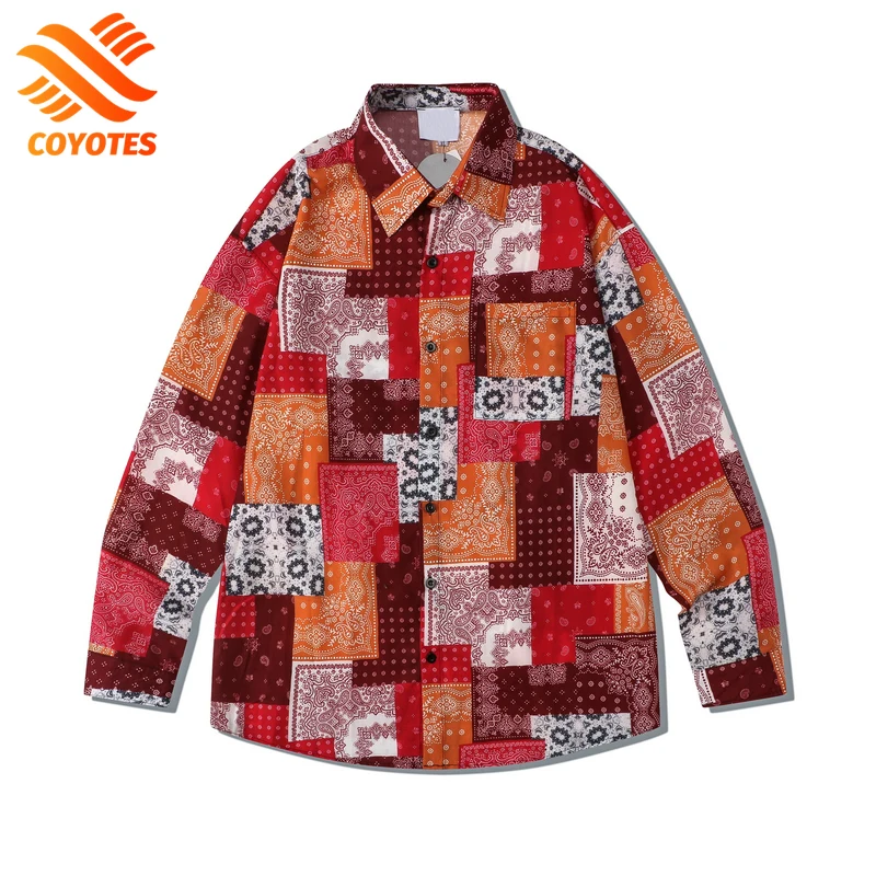 

COYOTES Cashew Print Shirt Long Sleeve Autumn Thin Material Men's Shirts Loose Casual Shirts For Man Blouse Men Clothing