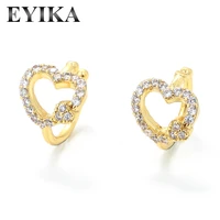 eyika cute mini zircon hollow double heart clip earrings for girl women non pierced cartilage ear cuff delicate gift jewelry