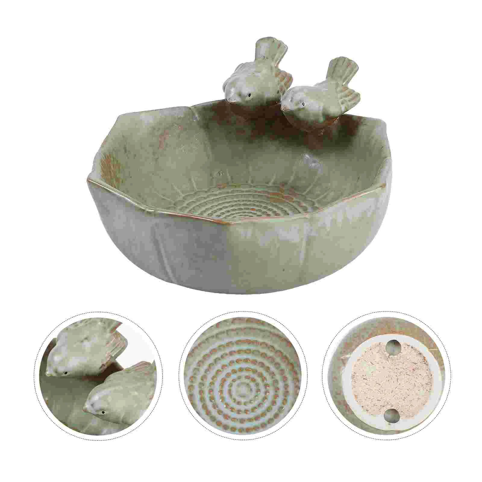 

Bird Ceramic Feeder Traypot Serving Flower Decorative Feeding Bowl Garden Key Dinner Bowls Dish Waterer Ring Station Plate Birds