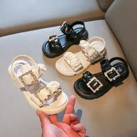 girls sandals thick soled childrens roman shoes 2022 summer new girls rhinestone metal buckle soft open toe princess sandals