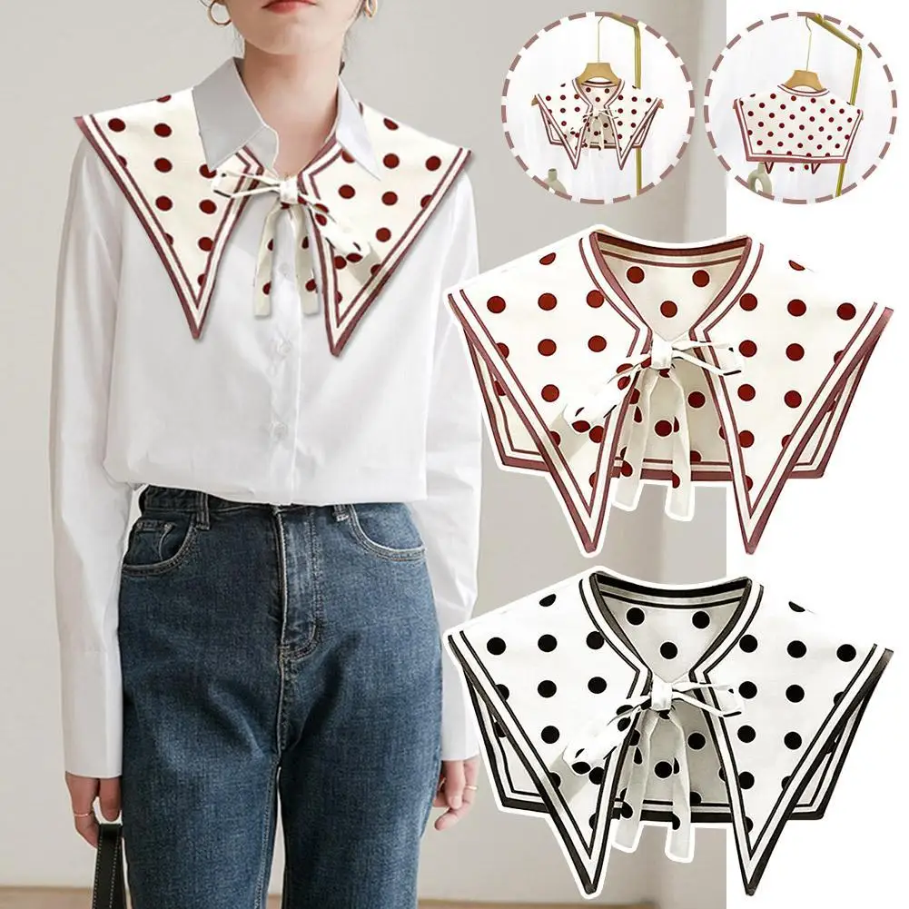 

New Fake Collars Summer Thin Fashion Women Scarf Detachable Lapel Shirt Bowknots Polka Dots Pattern Neckwear Dress Cape