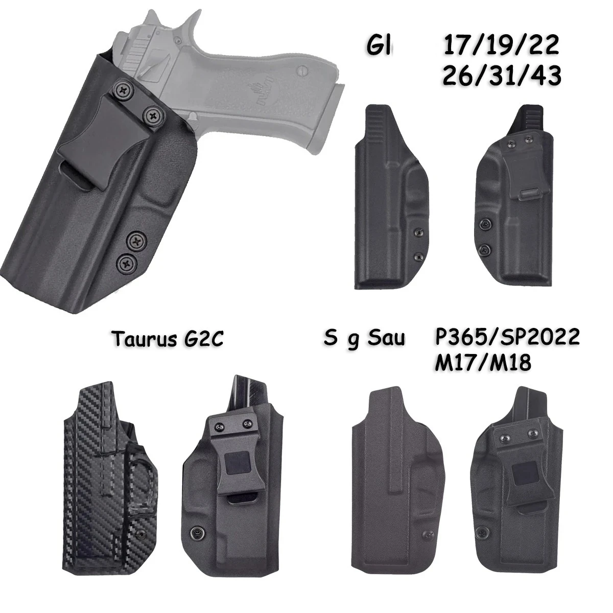Фото Кобура из ПВХ для 1911 Glock 17 19 26 43 43X Tauru G2C P365, внутренний пояс, скрытый зажим для ремня, чехол Jericho 941 №1
