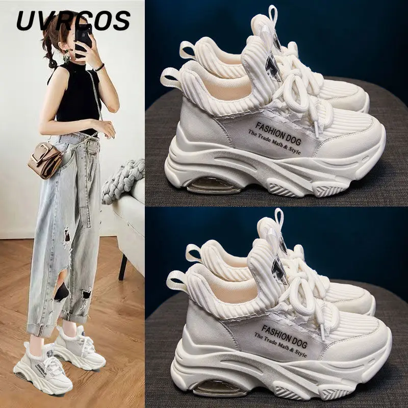 

Повседневные высокие туфли на толстой подошве, спортивные туфли на толстой подошве, универсальные модные женские туфли со шнуровкой и низк...