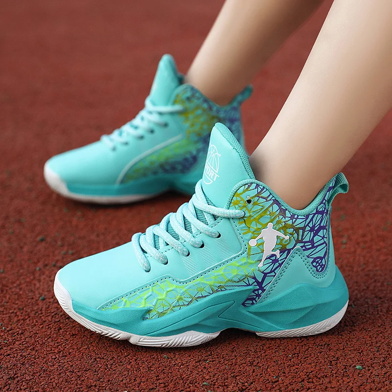 Spring Mesh Purple Size 31-40 Children Basketball Shoes Light Comfortable Kid's Sport Shoes Non-slip Chunky Training Sneaker Kid