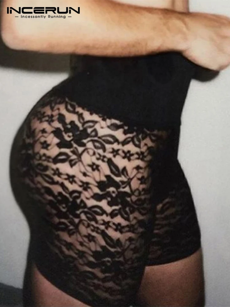 

INCERUN Fashion Homewear Stitching Stretch Shorts New Men's Sleep Bottoms Underpant Elastic Waist Transparent Mesh Pants S-5XL