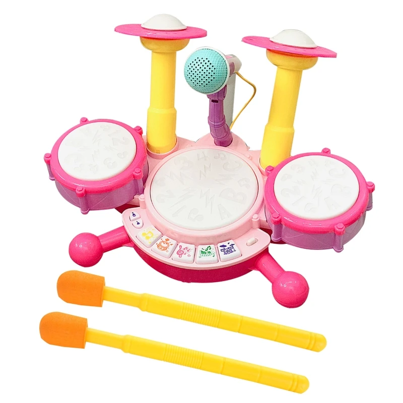 

Kids Drum Set Musical Instrument Toys Drum Set for Toddlers 1-3 Educational Musical Toys Working Microphone for Babies 2022 New