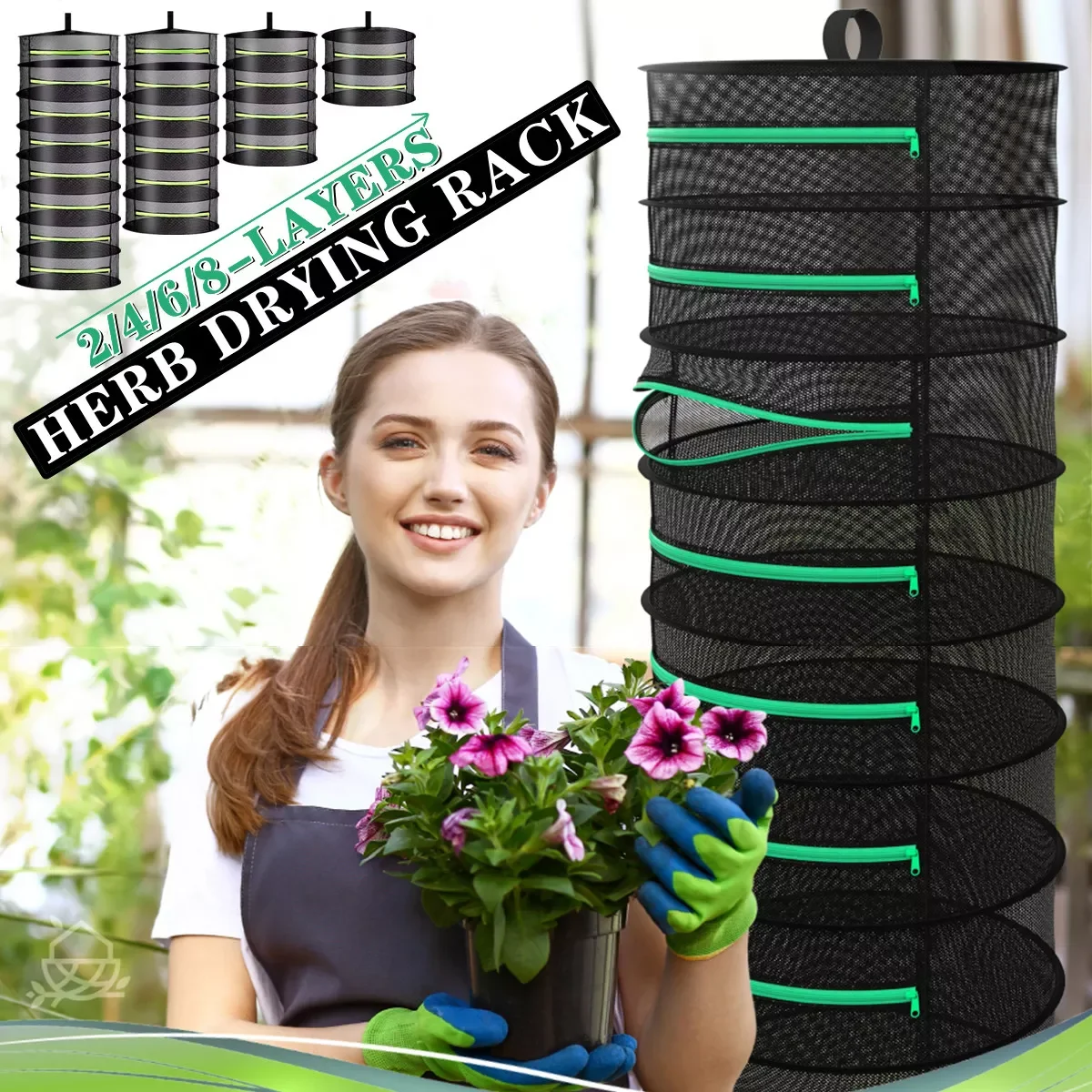 

2-8 Layer Herb Drying Rack Folding Mesh Hanging Drying Net for Flower Bud Plant Organizer Hanging Basket Herb Plant Dry Rack Net