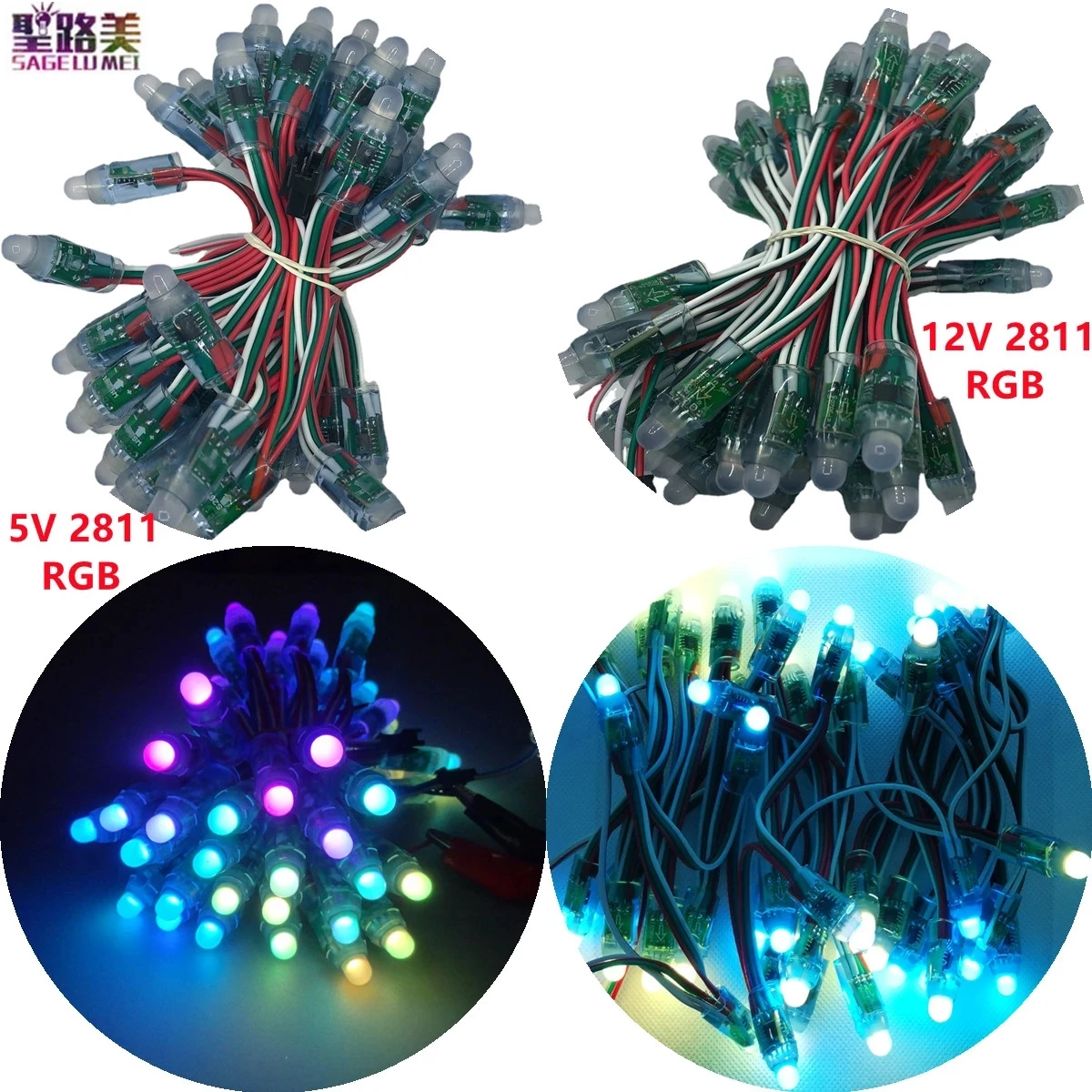 

3000Pcs/Lot 12MM Waterproof DC5V/12V addressable Led module WS2811 IC Digital Christmas String Pixel Light For letter display