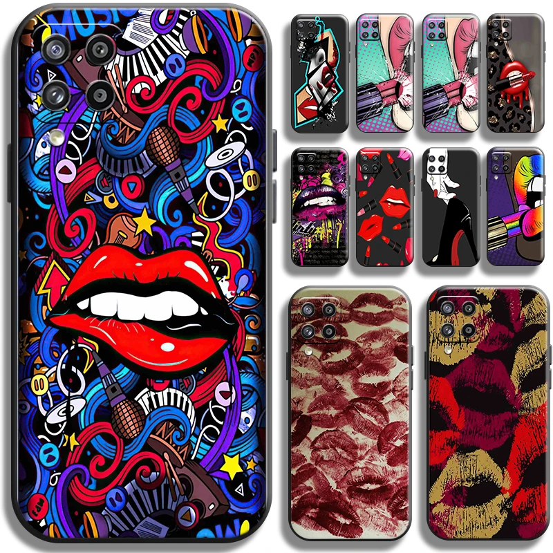 

Sexy Girl Kiss Red Lips For Samsung Galaxy M32 Phone Case Funda TPU Shell Shockproof Black Full Protection Cover Carcasa Back