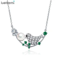 luoteemi brand cutie bird new vintage cz crystal magpie animal pendant necklace chain birds with pearl drop necklaces christmas