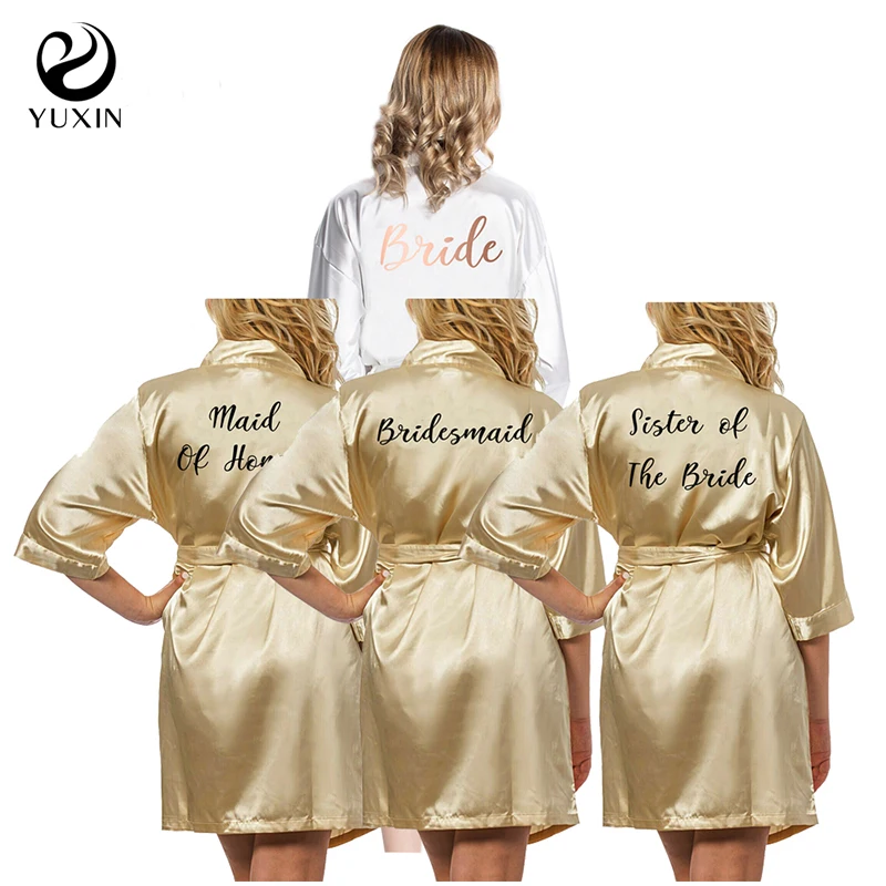 Gold Robes Satin Silk Robes Plus Size Bride Bridesmaid Robe Wedding Bathrobe Gown Women dressing Sleepwear Maid of Honor