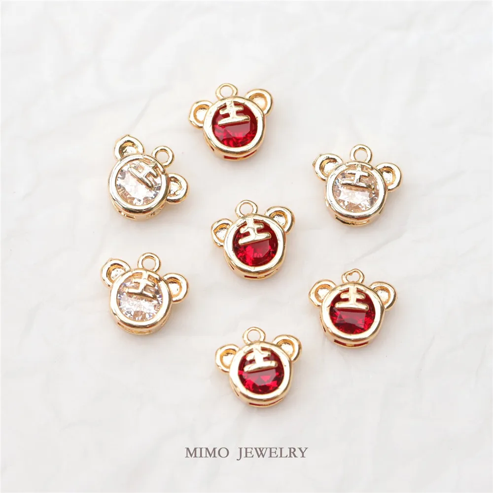 

MIMO JEWELRY Copper plated red white zircon small tiger head new year tiger year DIY Pendant