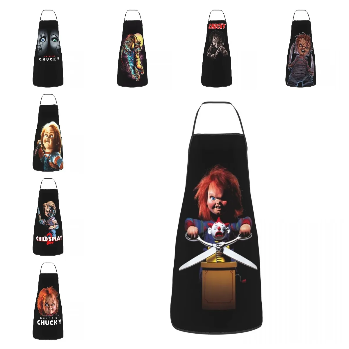 

Horror Killer Chucky Apron for Women Men Unisex Bib Child's Play Movie Cooking Kitchen Tablier Cuisine Chef Painting