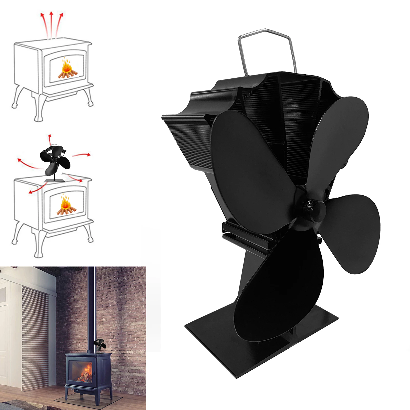 

4 Blades Hot Air Fan Heat Powered Stove Fan Quiet Fireplace Fan Wood Burning Eco Fan Efficient Heat Distribution Thermal Fan