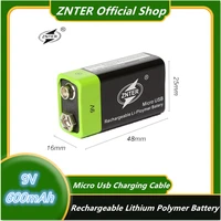 znter ultra efficient 9v 600mah usb rechargeable battery lithium polymer cells for rc camera drone accessories dropshipping
