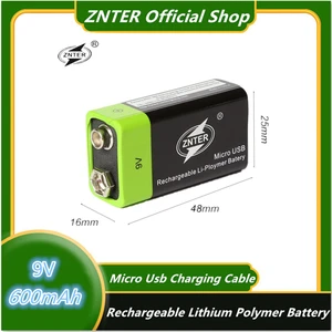 ZNTER Ultra-Efficient 9V 600mAh USB Rechargeable Battery Lithium Polymer Cells For RC Camera Drone Accessories Dropshipping