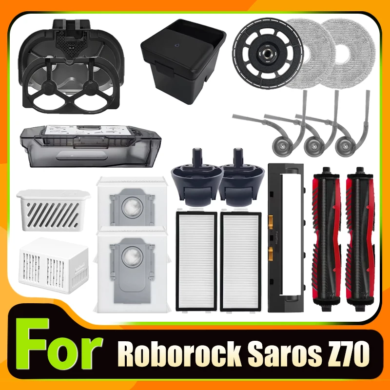 Фото Запасные части для робота-пылесоса Roborock Saros Z70: основные и боковые щетки, салфетки для влажной уборки, HEPA-фильтры, мешки для сбора пыли, аксессуары. №1