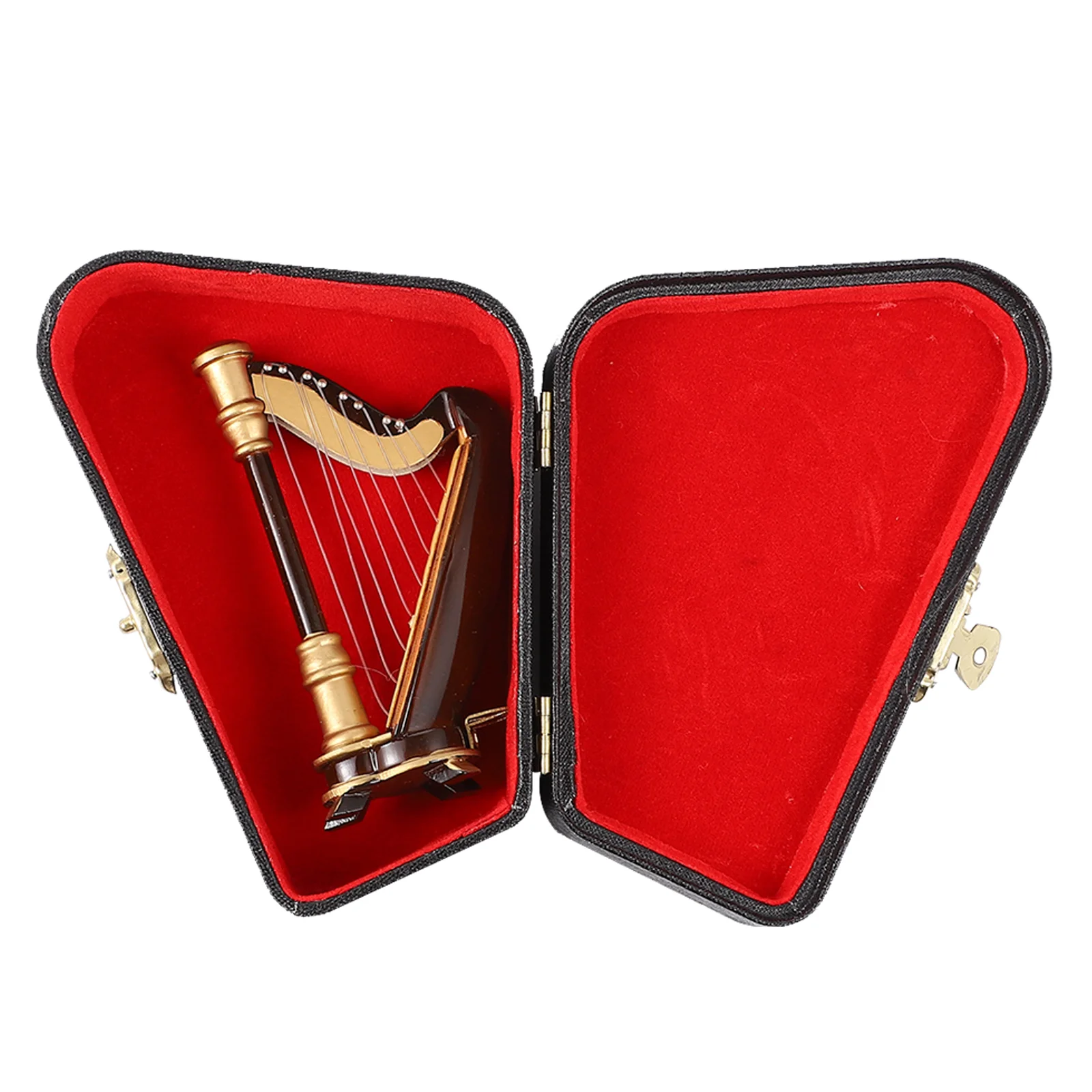 

Wooden Miniature Harp with Case Mini Musical Instrument Miniature Ornament