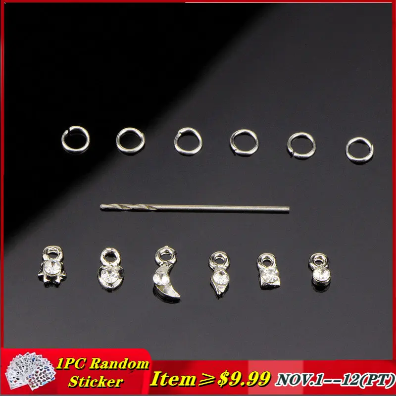 

13PC Nail Drill Tassel Charm Jewelry Metal Rhinestone Piercing Dangle Alloy Design Maker Dotting Pen Nail Piercing Manicure Tool