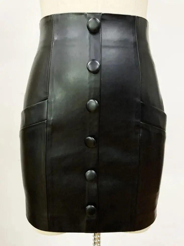 

Женская юбка из искусственной кожи на пуговицах