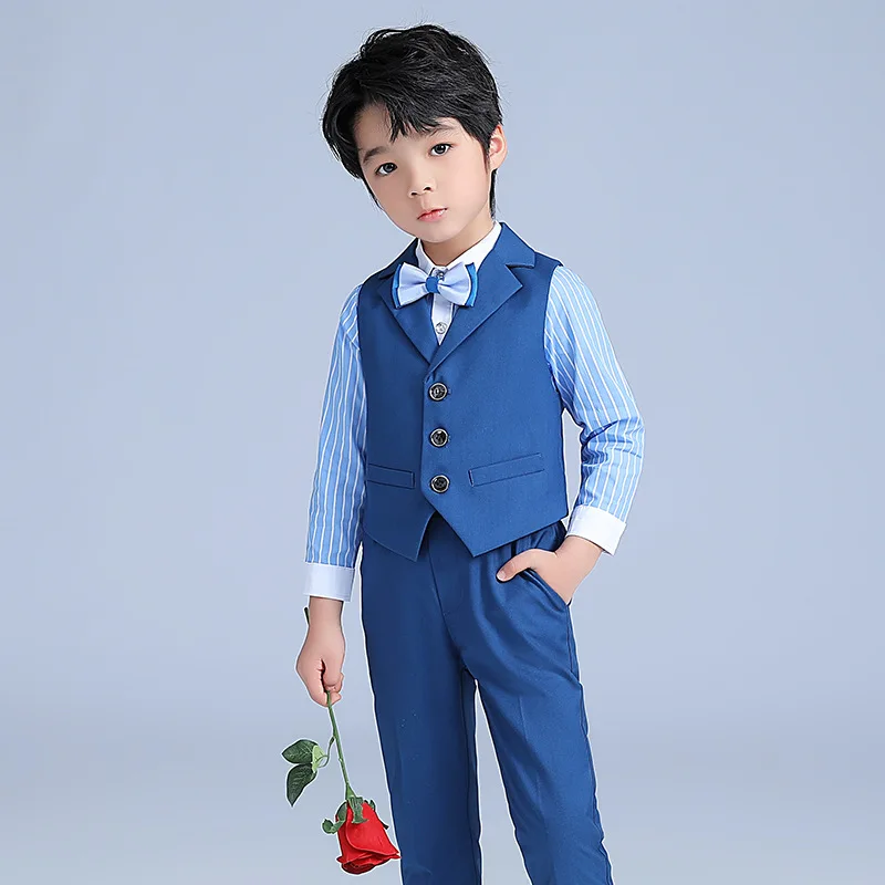 

New Brand Flower Boys Formal Suit Wedding School student vest sets Dress Gentleman Kids Vest Shirt Pant Bowtie ceremony Costume