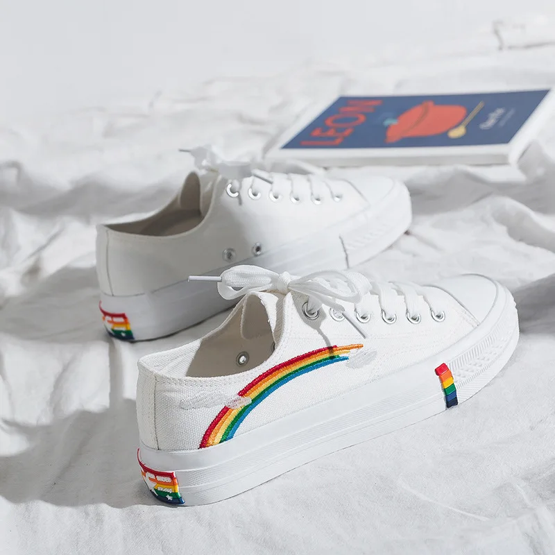 New Rainbow Retro Canvas Shoes 2023 Vulcanized Shoes Woman Sneakers Women's Fashion Flat Fashion Comfortable Shoes Women