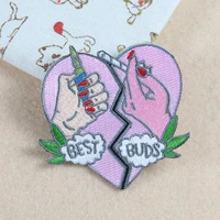 2pc punk pink cracked heart red nail polish iron on embroidered clothes best buds letter patches for clothing stickers garment