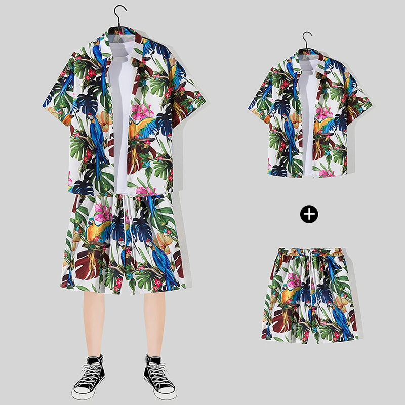Men Beach Clothes 2 Piece Set Summer Quick Dry Hawaiian Shirt Shorts Set Men Fashion holidays Printing Casual travel Outfits